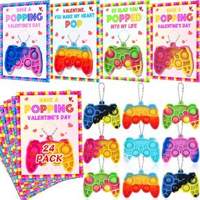 24 Pack Valentines Day Gifts for Kids Classroom Mini Pop Fidget Toys Keychain with Valentines Cards for Kids School, Valentines for Class Valentines Exchange Cards Party Favor Toddlers Girls Boys in Kuwait