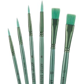 مجموعة 6 قطع من فرش طلاء الأكريليك، فرش فنان شعر نايلون احترافية للرسم بالألوان المائية الزيتية والتفاصيل الدقيقة والضربات العريضة للمبتدئين المحترفين (أخضر) in Kuwait