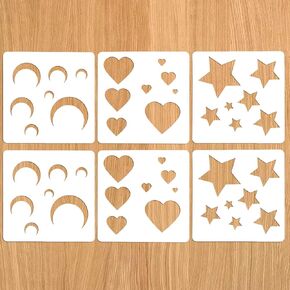 6 Pack Moon Star and Heart Stencil Set, Small Reusable Plastic Art Craft Templates Fabric Drawing Stencils for Painting on Walls, Wood, Fabric, Paper, Canvas Home Decoration DIY Craft Projects in Kuwait