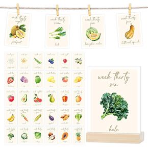 Fruit Veggies Pregnancy Announcement Cards, 37 Pcs Retro Baby Tracker Weekly Milestone Sign, Locally Grown Baby Shower Decor, Expecting Mom Farmers Market Countdown Maternity Gifts(03) in Saudi Arabia