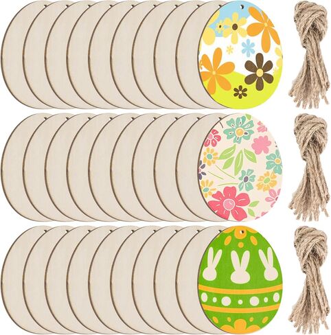 Easter Decorations Wooden Eggs for Crafts – 30 PCS Unfinished Wood Easter Ornaments with Hanging Strings Wooden Easter Eggs to Paint, DIY Hand-Painted Easter Tree Decorations for Home & Small Trees in Saudi Arabia