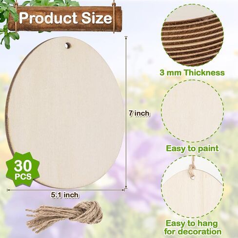 Easter Decorations Wooden Eggs for Crafts – 30 PCS Unfinished Wood Easter Ornaments with Hanging Strings Wooden Easter Eggs to Paint, DIY Hand-Painted Easter Tree Decorations for Home & Small Trees in Saudi Arabia