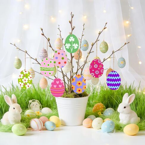 Easter Decorations Wooden Eggs for Crafts – 30 PCS Unfinished Wood Easter Ornaments with Hanging Strings Wooden Easter Eggs to Paint, DIY Hand-Painted Easter Tree Decorations for Home & Small Trees in Saudi Arabia