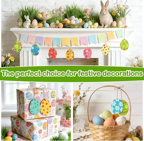 Easter Decorations Wooden Eggs for Crafts – 30 PCS Unfinished Wood Easter Ornaments with Hanging Strings Wooden Easter Eggs to Paint, DIY Hand-Painted Easter Tree Decorations for Home & Small Trees in Saudi Arabia