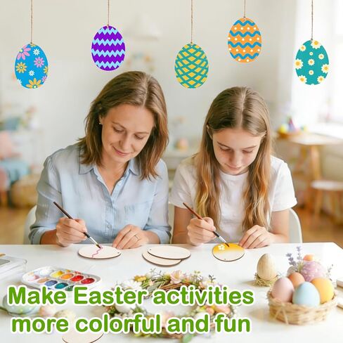 Easter Decorations Wooden Eggs for Crafts – 30 PCS Unfinished Wood Easter Ornaments with Hanging Strings Wooden Easter Eggs to Paint, DIY Hand-Painted Easter Tree Decorations for Home & Small Trees in Saudi Arabia