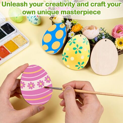 Easter Decorations Wooden Eggs for Crafts – 30 PCS Unfinished Wood Easter Ornaments with Hanging Strings Wooden Easter Eggs to Paint, DIY Hand-Painted Easter Tree Decorations for Home & Small Trees in Saudi Arabia