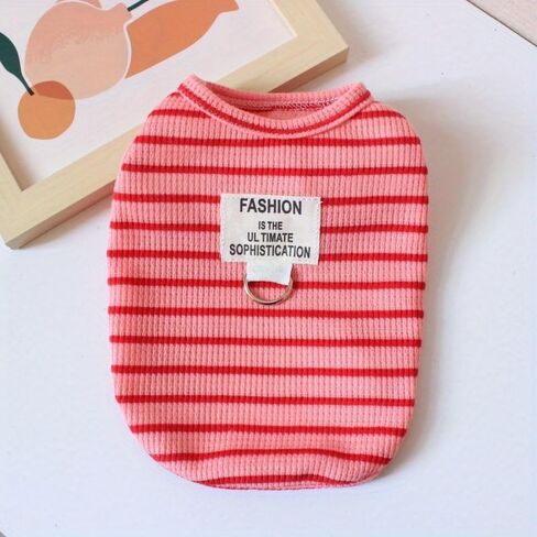 1PC Macaroon Striped Pet Vest, Spring and Summer Thin Striped Pet Clothing with Leash Ring, Pink, L in Saudi Arabia