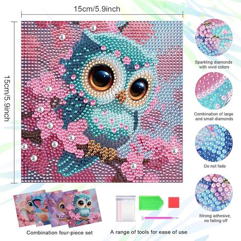 4 مجموعات من مجموعات الفن الماسي للأطفال - بومة حيوانات لطيفة، ثعلب، سنجاب وغزال - مجموعة حرفية للرسم الماسي مع أدوات وأحجار كريمة - نشاط فني لامع للفتيات والفتيان من سن 6 إلى 12 عامًا in Kuwait