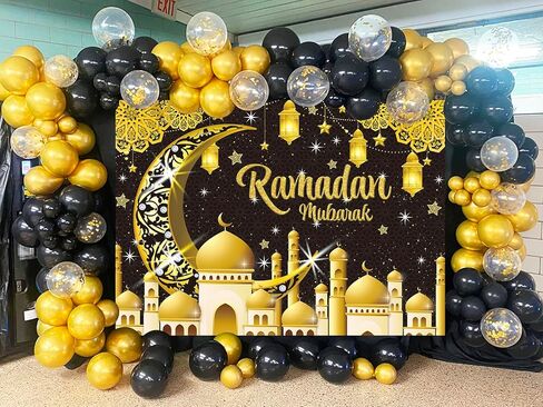 Ramadan Mubarak Backdrop Black Eid Mubarak Photography Background Ramadan Eid Mubarak Moon Party Decorations Banner Booth Props (7x5FT(82 x 59 inch)) in Saudi Arabia