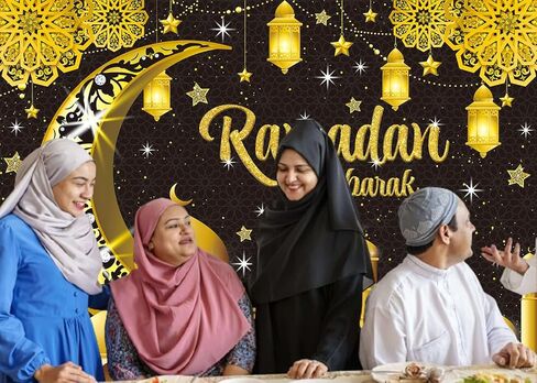 Ramadan Mubarak Backdrop Black Eid Mubarak Photography Background Ramadan Eid Mubarak Moon Party Decorations Banner Booth Props (7x5FT(82 x 59 inch)) in Saudi Arabia