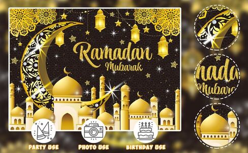 Ramadan Mubarak Backdrop Black Eid Mubarak Photography Background Ramadan Eid Mubarak Moon Party Decorations Banner Booth Props (7x5FT(82 x 59 inch)) in Saudi Arabia