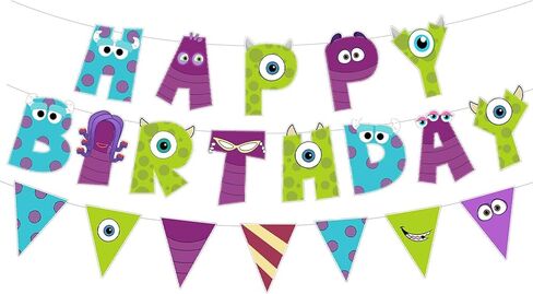 3 Pcs Monster Birthday Banner and Garland - Cute Monster Theme Party Decorations for Kids Birthday, Baby Shower, Boys Girls Celebration Supplies in Saudi Arabia