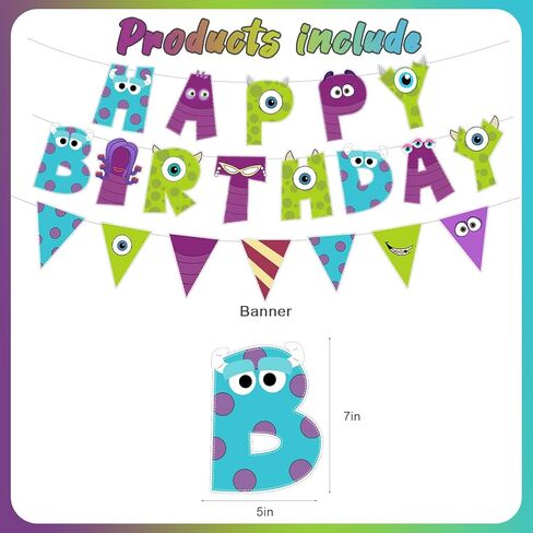 3 Pcs Monster Birthday Banner and Garland - Cute Monster Theme Party Decorations for Kids Birthday, Baby Shower, Boys Girls Celebration Supplies in Saudi Arabia