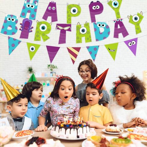 3 Pcs Monster Birthday Banner and Garland - Cute Monster Theme Party Decorations for Kids Birthday, Baby Shower, Boys Girls Celebration Supplies in Saudi Arabia