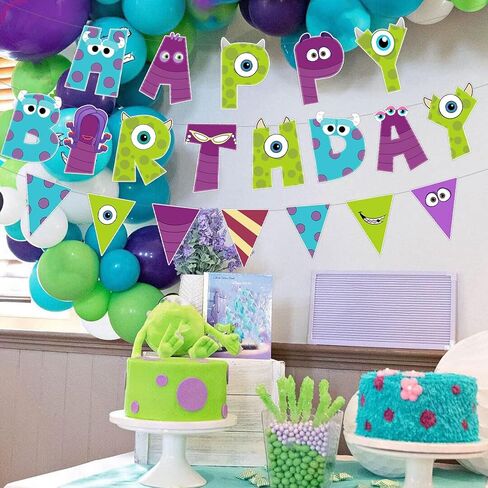 3 Pcs Monster Birthday Banner and Garland - Cute Monster Theme Party Decorations for Kids Birthday, Baby Shower, Boys Girls Celebration Supplies in Saudi Arabia