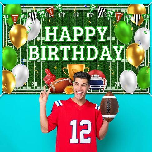 Avezano Football Happy Birthday Banner Football Happy Birthday Backdrop Party Decorations Touchdown Sports Game Party Banner Decor for Boys Kids Teens Game Day (6x3.6ft) in Saudi Arabia