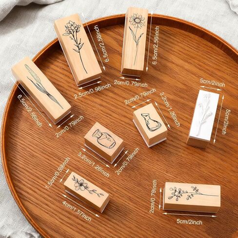 8 Pcs Vintage Wooden Rubber Stamps, Retro Flower Scrapbooking Stamps for Crafting, Decorative Cute Rubber Stamp Set for DIY Craft Journals Scrapbooking Painting Letters Diary and Card Making in Saudi Arabia