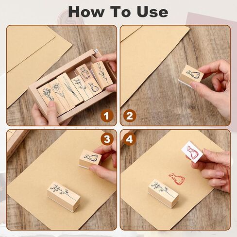 8 Pcs Vintage Wooden Rubber Stamps, Retro Flower Scrapbooking Stamps for Crafting, Decorative Cute Rubber Stamp Set for DIY Craft Journals Scrapbooking Painting Letters Diary and Card Making in Saudi Arabia
