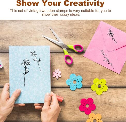 8 Pcs Vintage Wooden Rubber Stamps, Retro Flower Scrapbooking Stamps for Crafting, Decorative Cute Rubber Stamp Set for DIY Craft Journals Scrapbooking Painting Letters Diary and Card Making in Saudi Arabia