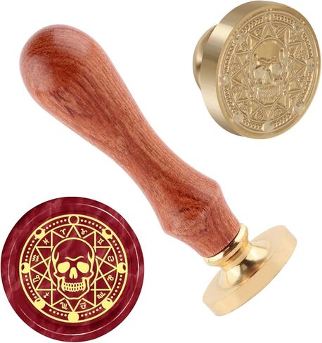 Skeleton Wax Seal Stamp Halloween Wax Seal Stamp Removable Brass Head with A Pear Wood Handle for Decorating Halloween Party Invitations Wine Packaging Greeting Cards Gifts in Saudi Arabia