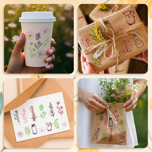 AnyDesign 26 Pcs Floral Wooden Rubber Stamps with Craft Ink Pads Vintage Flower Plant Botanical DIY Craft Stamps for Party Decor Scrapbooking Cards Making in Saudi Arabia