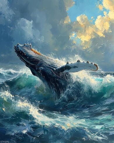 XTXGERL DIY Paint by Number Kits for Adult Beginner, Majestic Humpback Whale Breach, Paint by Numbers Kits for Adults, Canvas Painting Gift Kit for Modern Home Wall Decor, 40x50cm, Bright in Saudi Arabia