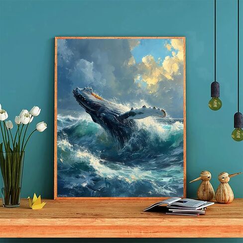 XTXGERL DIY Paint by Number Kits for Adult Beginner, Majestic Humpback Whale Breach, Paint by Numbers Kits for Adults, Canvas Painting Gift Kit for Modern Home Wall Decor, 40x50cm, Bright in Saudi Arabia
