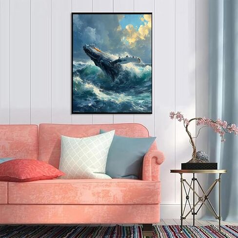 XTXGERL DIY Paint by Number Kits for Adult Beginner, Majestic Humpback Whale Breach, Paint by Numbers Kits for Adults, Canvas Painting Gift Kit for Modern Home Wall Decor, 40x50cm, Bright in Saudi Arabia