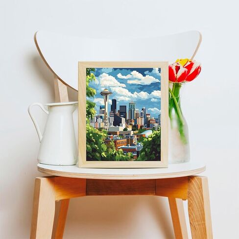 OKSGYTA Paint by Numbers Seattle City for Adults Kits, USA Washington Cityscape Easy Acrylic Adults Beginner DIY Oil Painting on Canvas for Gift Home Wall Decor Space Needle(16x20inch, No Frame) in Saudi Arabia