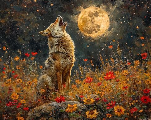 VNUIEHG DIY Paint by Numbers for Adults Beginner, Coyote Howling at Moon, Paint by Numbers Kit Painting by Numbers for Adults, 16" x 20" in Saudi Arabia