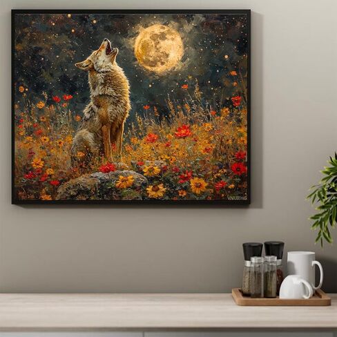 VNUIEHG DIY Paint by Numbers for Adults Beginner, Coyote Howling at Moon, Paint by Numbers Kit Painting by Numbers for Adults, 16" x 20" in Saudi Arabia