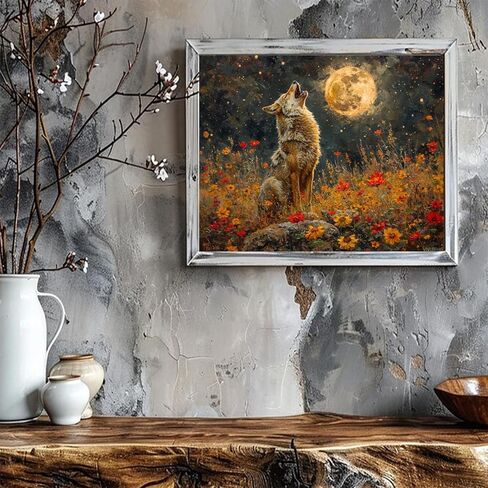 VNUIEHG DIY Paint by Numbers for Adults Beginner, Coyote Howling at Moon, Paint by Numbers Kit Painting by Numbers for Adults, 16" x 20" in Saudi Arabia