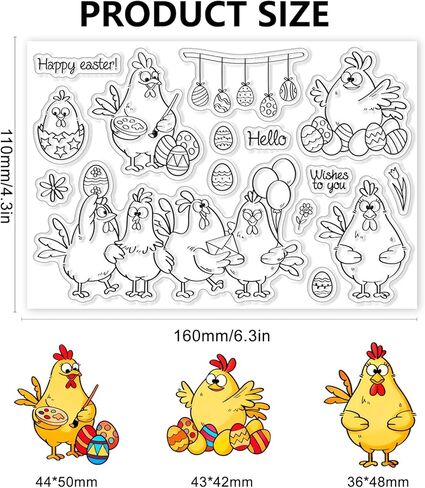 CHGCRAFT Easter Cartoon Chicken Pattern Clear Stamps Easter Animals Silicone Stamp Seal for DIY Scrapbooking and Card Making Paper Craft Decor 6.3 × 4.3 Inch in Saudi Arabia