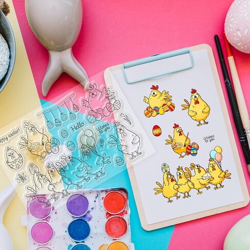 CHGCRAFT Easter Cartoon Chicken Pattern Clear Stamps Easter Animals Silicone Stamp Seal for DIY Scrapbooking and Card Making Paper Craft Decor 6.3 × 4.3 Inch in Saudi Arabia