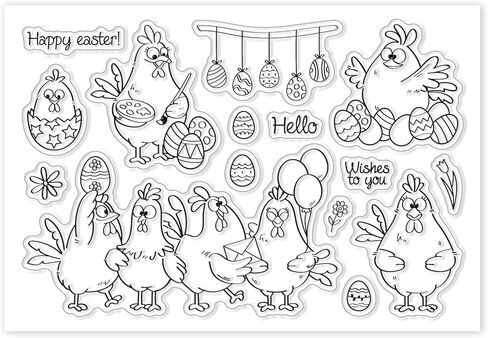 CHGCRAFT Easter Cartoon Chicken Pattern Clear Stamps Easter Animals Silicone Stamp Seal for DIY Scrapbooking and Card Making Paper Craft Decor 6.3 × 4.3 Inch in Saudi Arabia