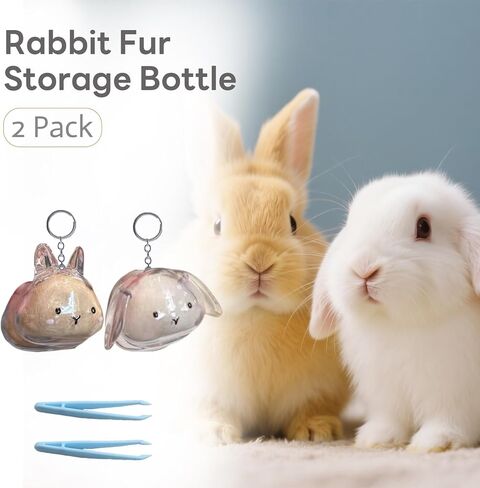 Rabbit Fur Storage Bottle - 2 Pack Rabbit Hair Storage Keychain, Transparent Memorial Pendant for Pet Keepsake, Grief Comfort Accessory in Kuwait
