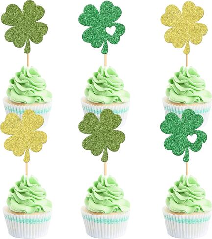 Ercadio 24 Pack St Patrick's Day Lucky Four Leaf Oh Baby Cupcake Toppers Love and Rainbow Lucky Shamrock Cupcake Toppers st.Patrick’s Baby Shower Birthday Party Decor Supplies in Saudi Arabia