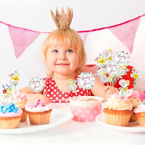 Baby In Bloom Party Cupcake Toppers Decorations, 80PCS Wildflower Birthday Floral Flower Theme Baby Shower Cake Toppers Decorations Garden Party Decor in Saudi Arabia