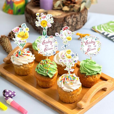 Baby In Bloom Party Cupcake Toppers Decorations, 80PCS Wildflower Birthday Floral Flower Theme Baby Shower Cake Toppers Decorations Garden Party Decor in Saudi Arabia