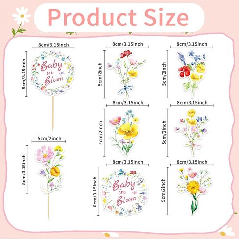 Baby In Bloom Party Cupcake Toppers Decorations, 80PCS Wildflower Birthday Floral Flower Theme Baby Shower Cake Toppers Decorations Garden Party Decor in Saudi Arabia
