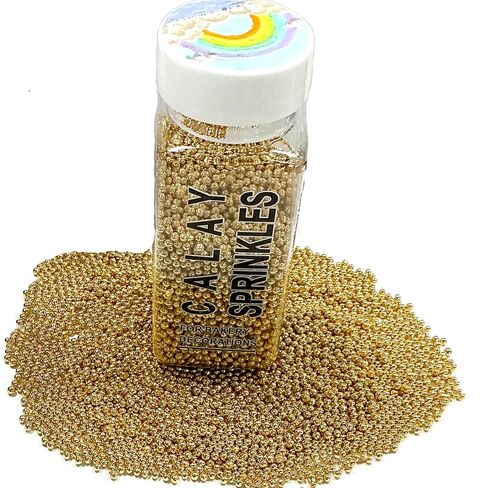 Homipooty Nonpareils Sprinkles Edible Gold Pearl Sugar Sprinkles 110g/3.88oz 2mm Mini Gold Pearls Baking Cakes Cupcake Topper and Cake Decorations for Valentines Day Halloween Christmas in Saudi Arabia