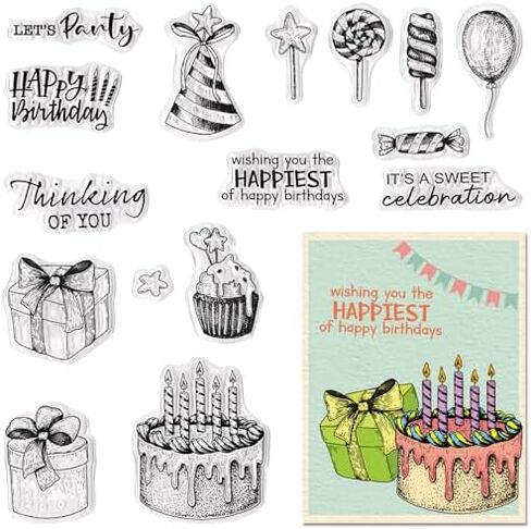 Happy Birthday Clear Stamps for Card Making, Cake Gift Clear Rubber Stamps Birthday Words Silicone Reusable Stamp for DIY Scrapbooking Paper Craft Album Decor in Saudi Arabia