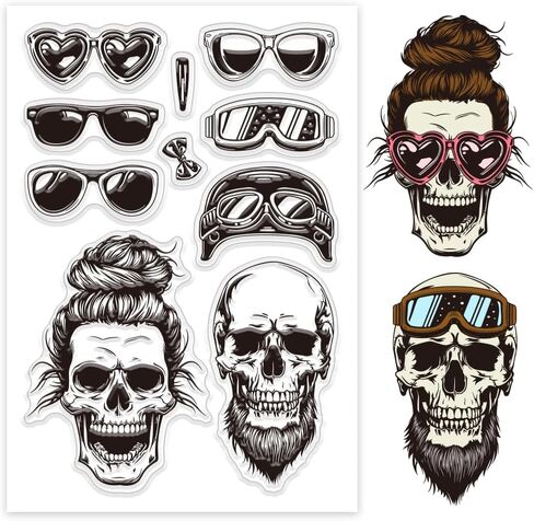 1 Sheet PVC Plastic Clear Stamps, Custom Halloween Themed Silicone Stamp, Skull and Glasses Pattern Transparent Stamps for DIY Scrapbooking Photo Album Decorative Cards Making, 6.3x4.33inch in Saudi Arabia