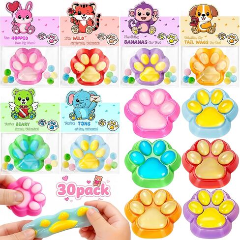 Valentines Day Cards for Kids School - 30 Packs Cute Squeeze Toys with Cards, Valentine Party Favors Toys for Boys & Girls, Ideal Exchange Cards for Classroom in Saudi Arabia
