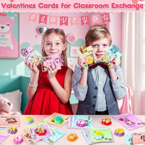 Valentines Day Cards for Kids School - 30 Packs Cute Squeeze Toys with Cards, Valentine Party Favors Toys for Boys & Girls, Ideal Exchange Cards for Classroom in Saudi Arabia