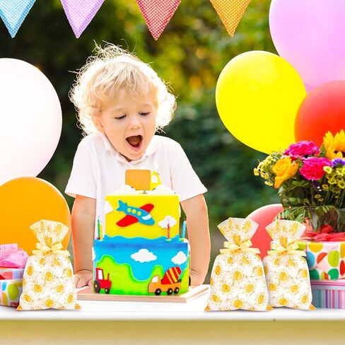 FYSUIMU 100Pcs Boho Sun Cellophane Treat Bags Summer Cute Yellow Sunshine Plastic Candy Cookie Bags Cello Goodie Bag with Ribbons for First Birthday Baby Shower Wedding Groovy Retro Hippie Party Favor in Saudi Arabia