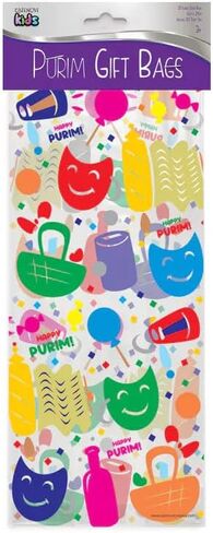 Cazenove Purim Cellophane Treat Bags – Pack of 20, Colorful and Fun Design with Ties – Perfect for Mishloach Manot and Party Favors (11" x 5" x 1.6") Masks in Saudi Arabia