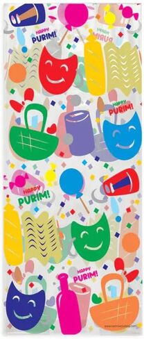 Cazenove Purim Cellophane Treat Bags – Pack of 20, Colorful and Fun Design with Ties – Perfect for Mishloach Manot and Party Favors (11" x 5" x 1.6") Masks in Saudi Arabia
