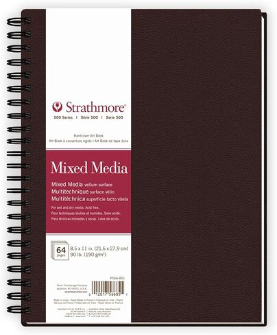Strathmore 500 Series Mixed Media Paper Art Book, Matte Brown Cover, Natural White, Side Wire Binding, 32 Sheets, 8.5x11 inch in Saudi Arabia