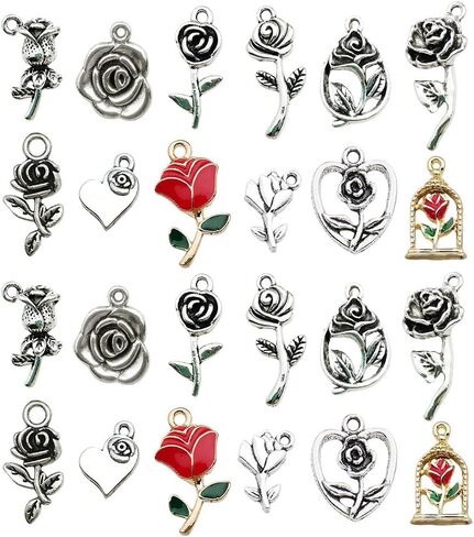WOCRAFT 48pcs Love Heart Bracelet Charms for Jewelry Making Valentine Wedding Rose Flower Charms for DIY Necklace Keychain Craft Supplies (SN439) in Saudi Arabia